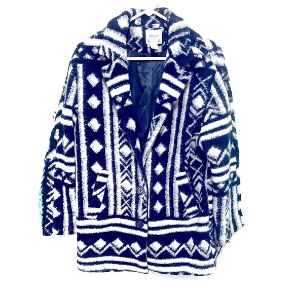 Forever 21 Navy White Wool Blend Blazer - Picture 1 of 8